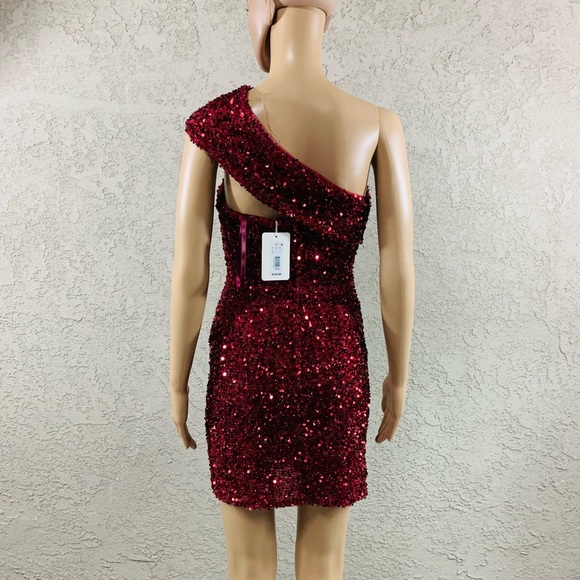 NWT GB Social Sequin One Shoulder Mini Dress - Picture 10 of 11